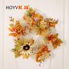 Autumn Sunflower & Maple Leaf Wreath: Thanksgiving & Halloween Decoration Wall Hanging