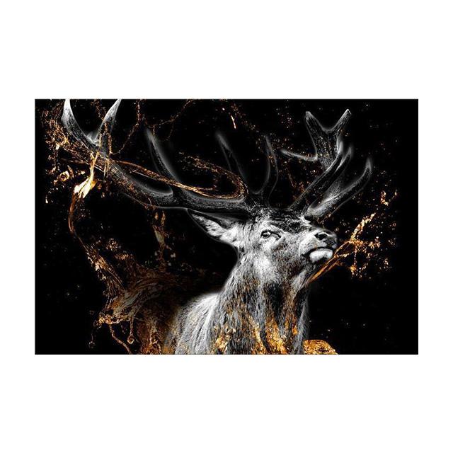 Gold Big Horned Animal On Black Background Prints Poster Canvas Painting Modern Wall Art Pictures Living Room Bedroom Home Decor