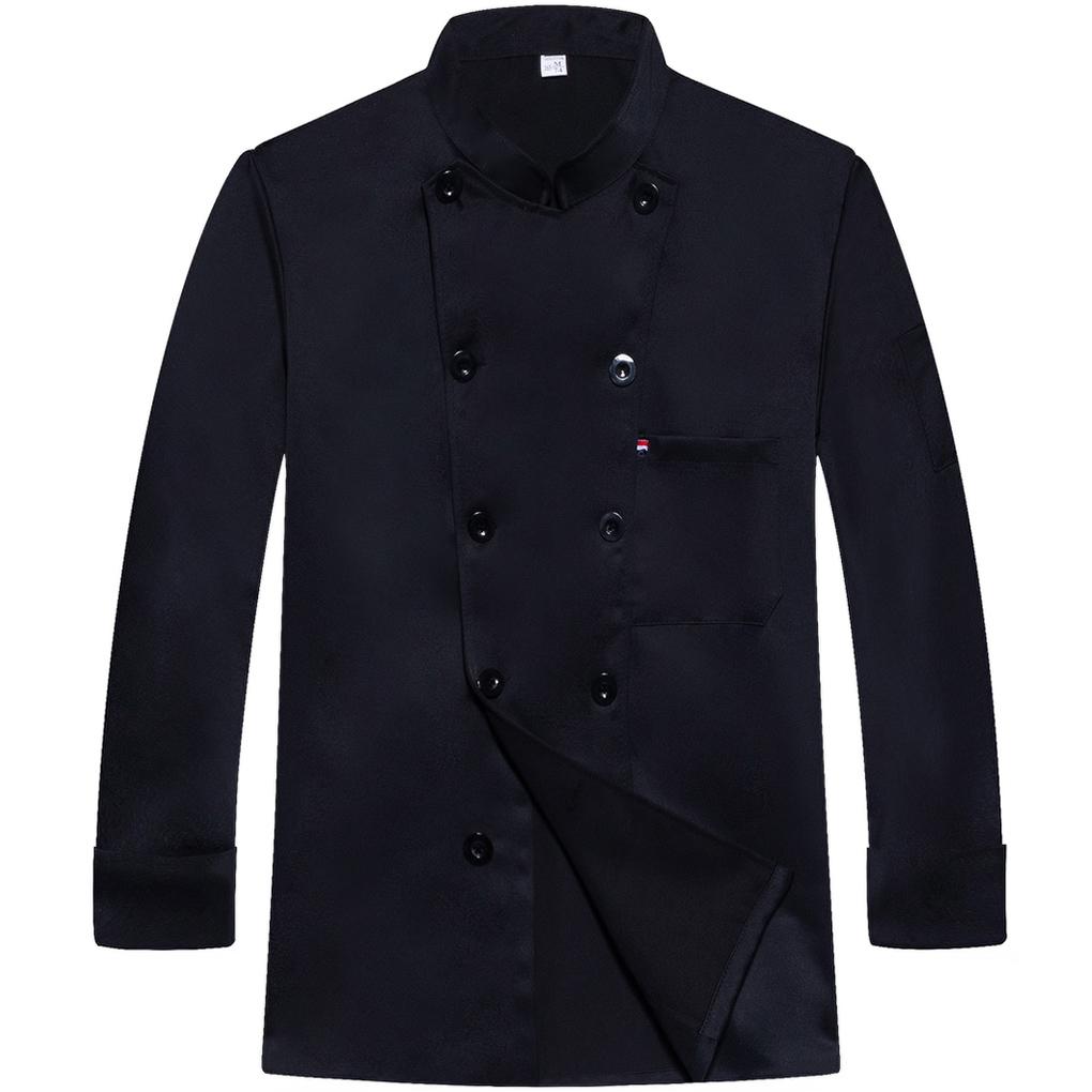 

Chef Uniform Polyester Long Sleeve Kitchen Apron with Front Pockets ple Style Professional Home Supplies for Grill Restaurant