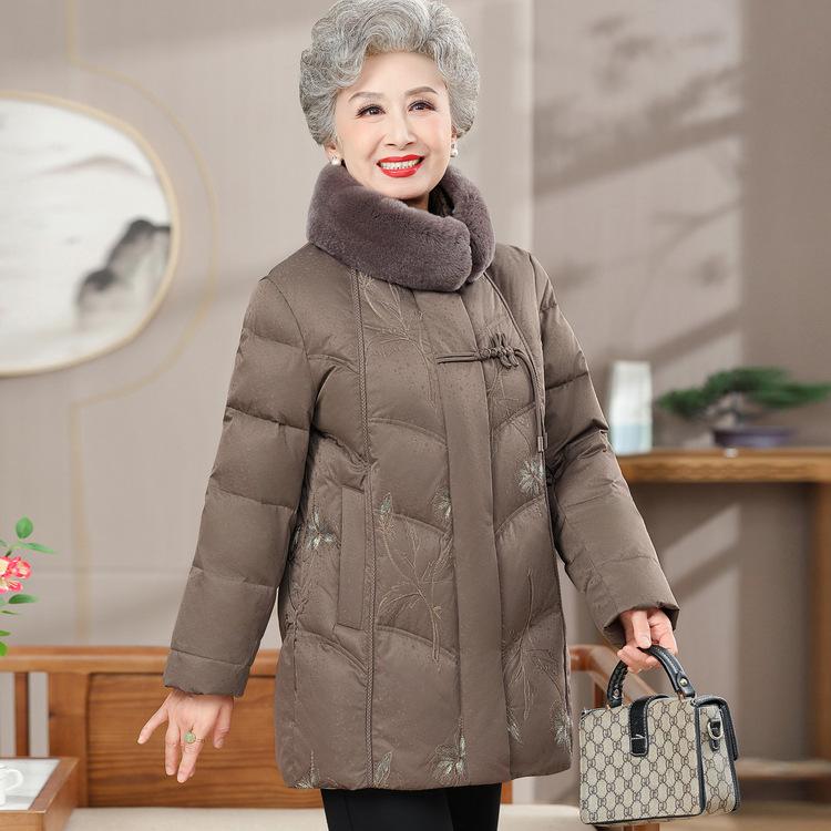 Middle-aged Mothers' Winter Clothes Fashionable Embroidered Down Jacket New Style Middle-aged and Elderly Women's Winter Clothes Thickened Jacket