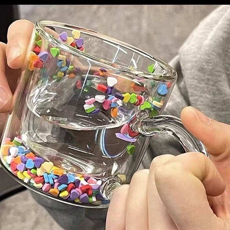 Double-Layer Flowing Heart Quicksand Glass Cup