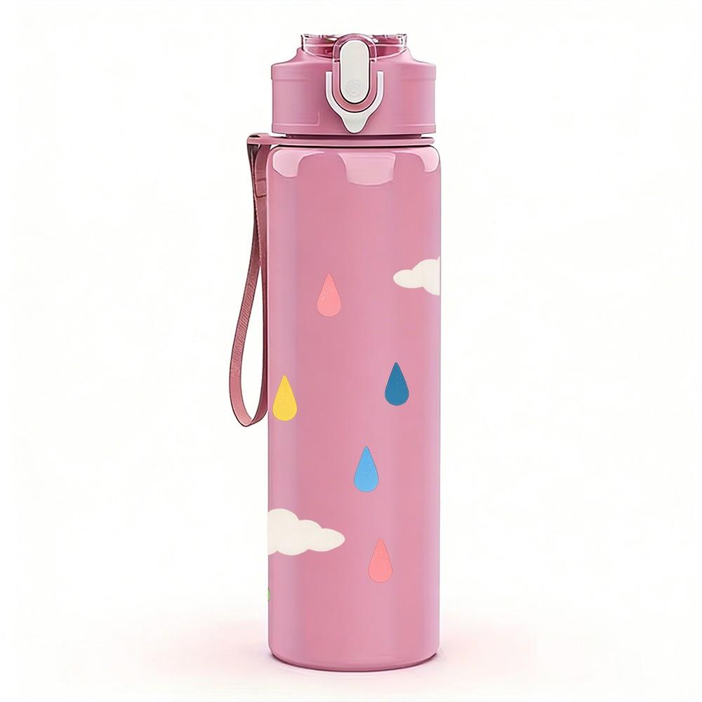 1PC Colorful Rain Drop Pattern 750ml Color Plastic Sports Water Bottle Leakproof Flip Straw Lid Suitable for Sports Office Home Use