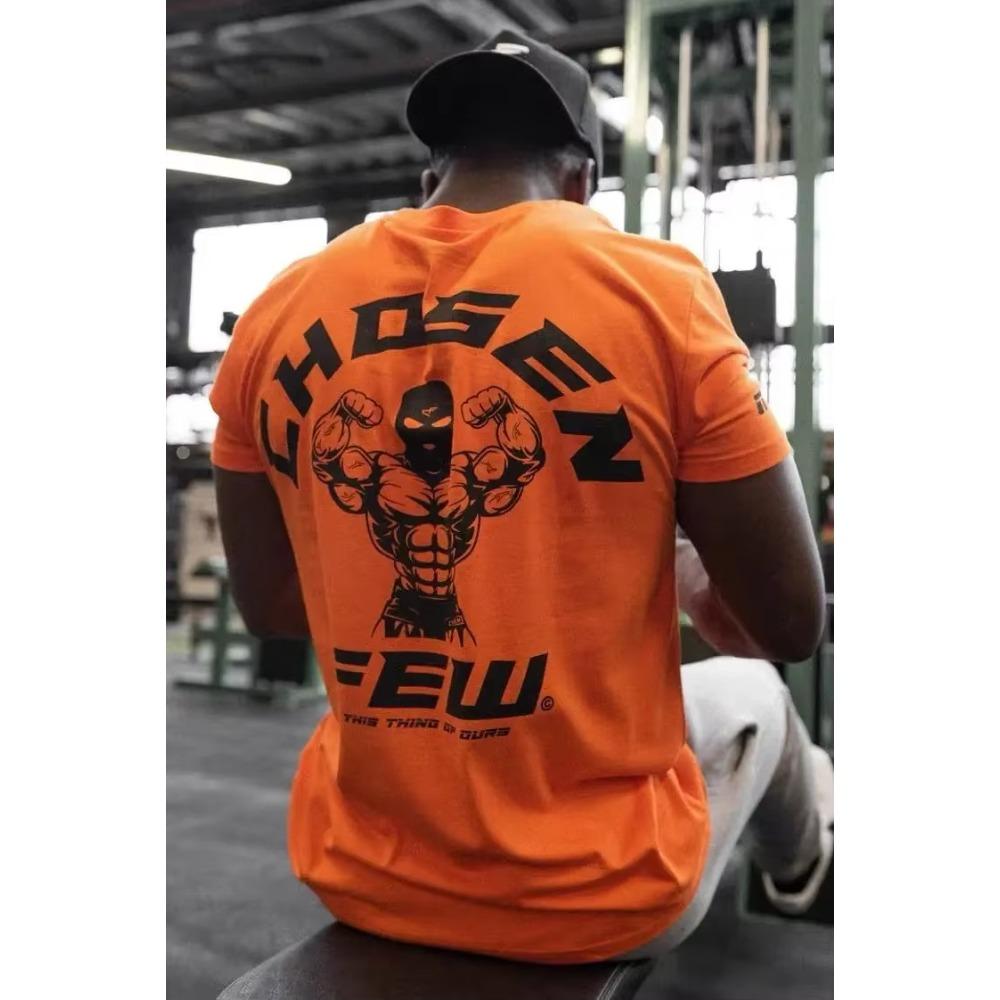 Europeisk og amerikansk Fitness Ny sommer Sport Kortermet Herre T-skjorte Elastisk Bomull Løs Topp Muskeltrening Løping