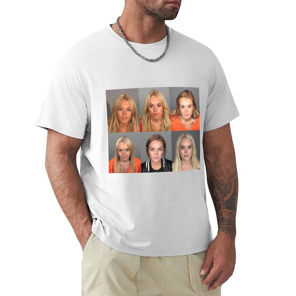 Lindsay Lohan Mugshot Funny TShirt Minimalist Plain Crew Neck TShirt