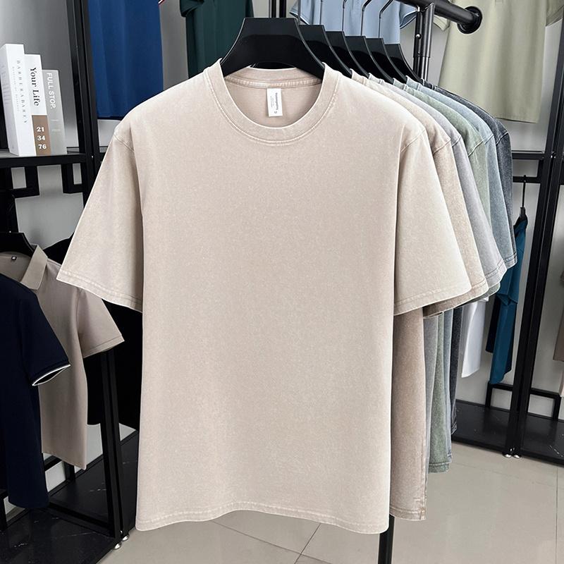 STORN Retro Heavyweight Solid Color Short Sleeved T-shirt Men Women Summer Street Trendy Washed Old Oversized Clothes
