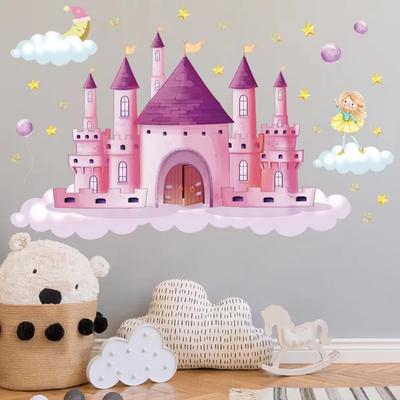 Kawaii Cartoon Rosa Kreative Prinzessin Schloss Wandaufkleber für Wohnzimmer Schlafzimmer Kinder Hintergrund Wand Dekorative Aufkleber Wohnkultur