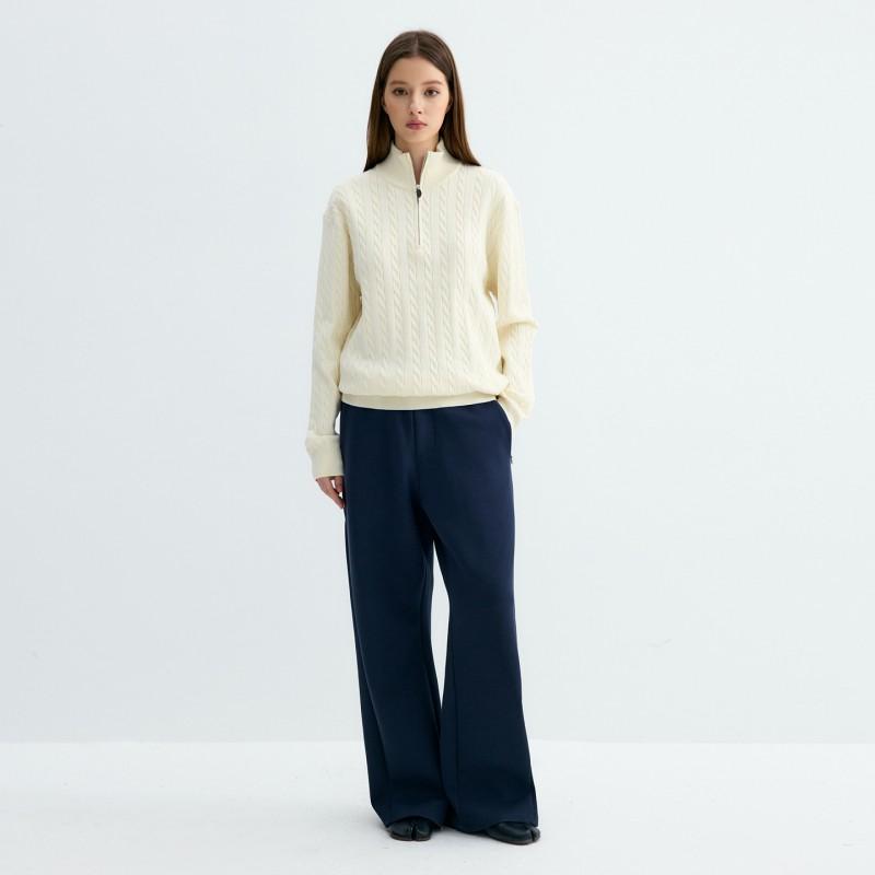Classic Cable Knit Half-Zip Turtleneck Sweater Men Women Fall Winter Casual Loose Fit Pullover