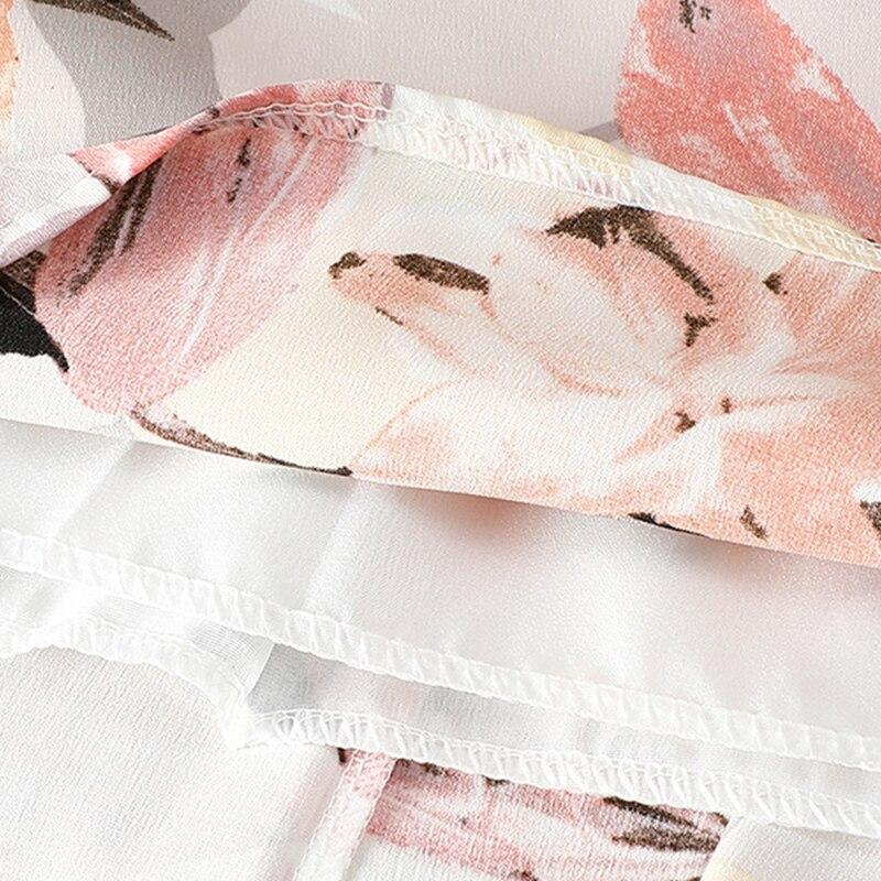 Qooth Falda acampanada Floral de longitud media de gasa para mujer de verano Falda larga elegante de cintura alta QT1835