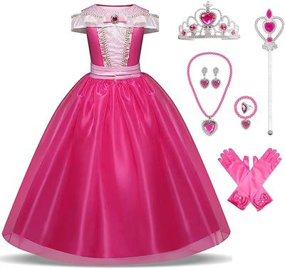 Prinzessinnenkleid für Kinder Cosplay Kostüm Luxus Set Rosa Schleife Herz Magie Original 120cm NT5012C [GLAUBWÜRDIG] 9-teilig - (Prinzessinnenkleid, Handschuhe, Tiara,
