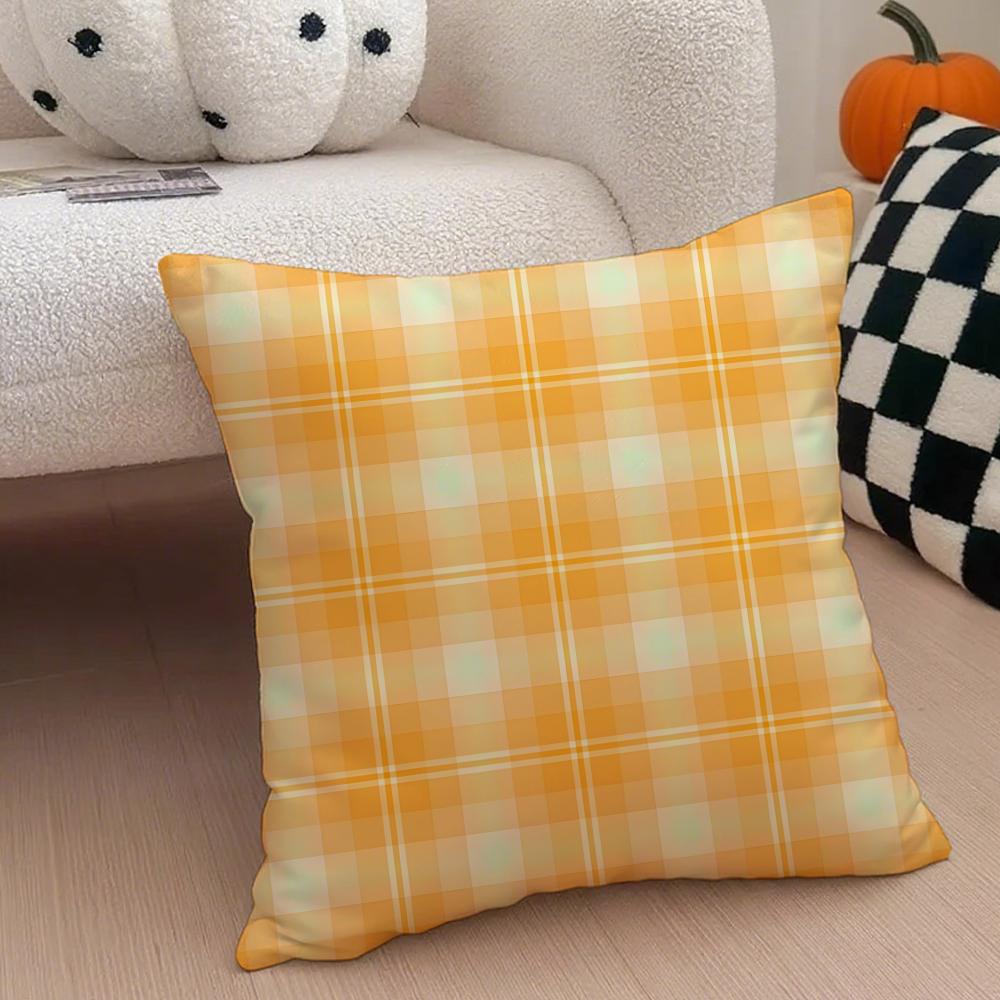 classical orange tartan design plaid Cushion Cover Throw Pillow Cover Hidden Button Durable Polyester Chair Cushion