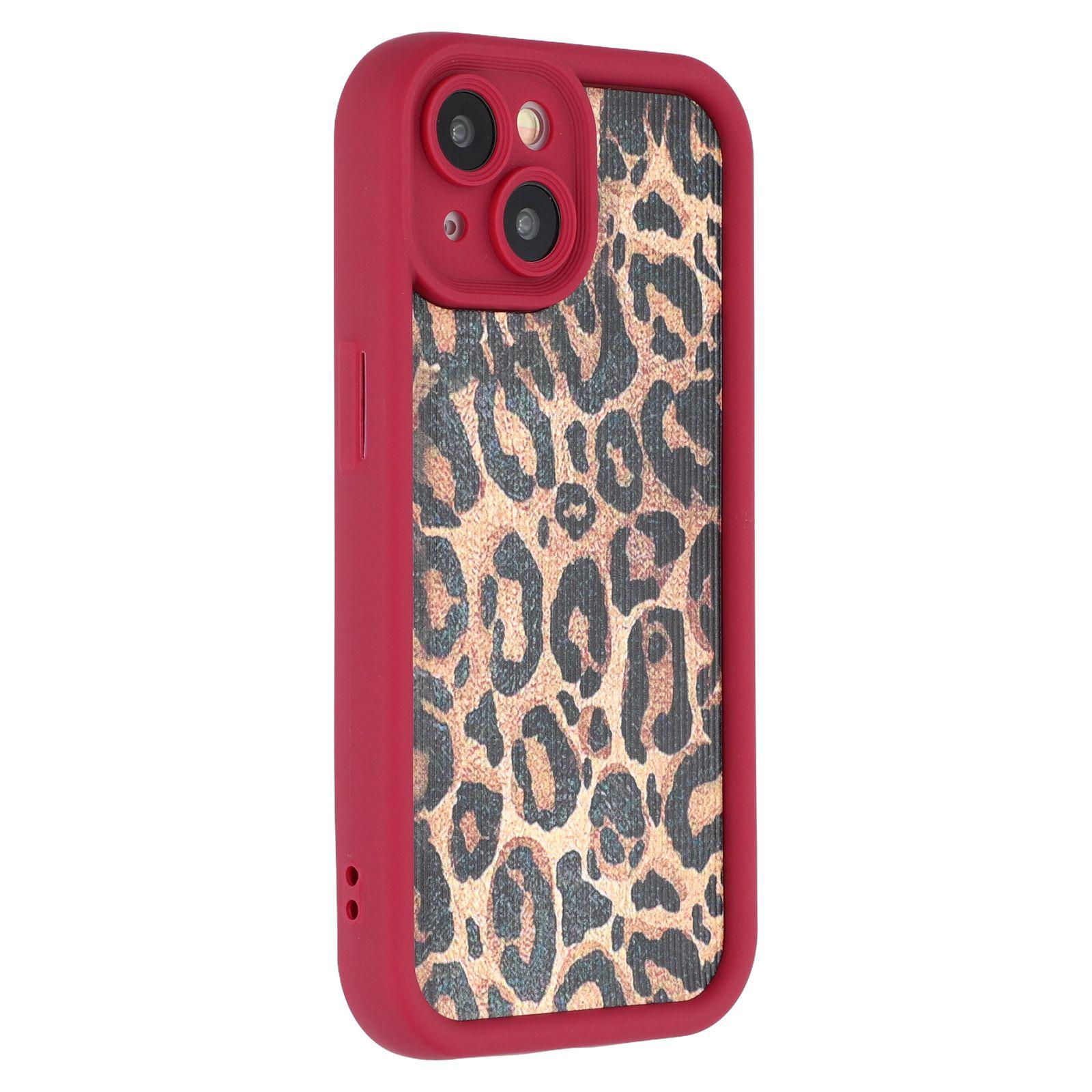 

For iPhone 15 Case Leopard Print TPU Precise Cutout Phone Cover Red