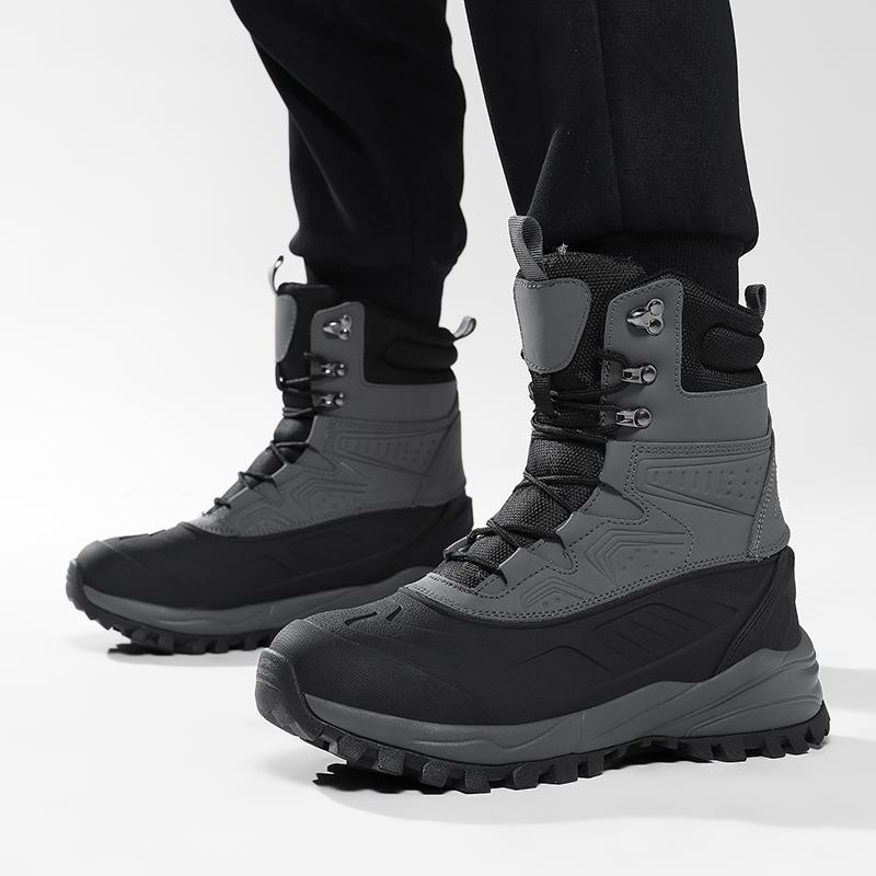 Men's Winter High-Top Snow Boots with Fleece Lining Thickened Waterproof Non-Slip Warm and Cold-Resistant Cotton Work Shoes