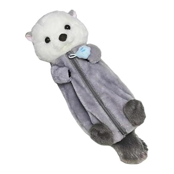 Pen case, stuffed pencil case, animal pencil case, cute fluffy sewn wrapped pencil case, cute otter, stuffed toy pen pouch, large capacity pencil