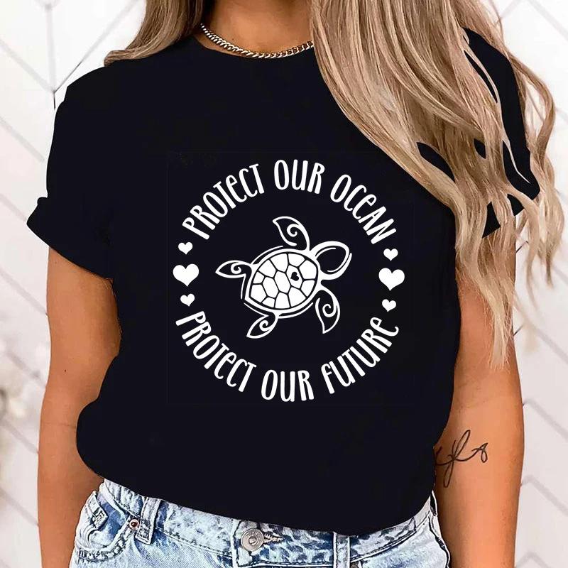 (Premium T-shirt)Hot Protect The Ocean Protect Our Future Funny Summer Women T-Shirt Harajuku Print Fashion Short Sleeve tops