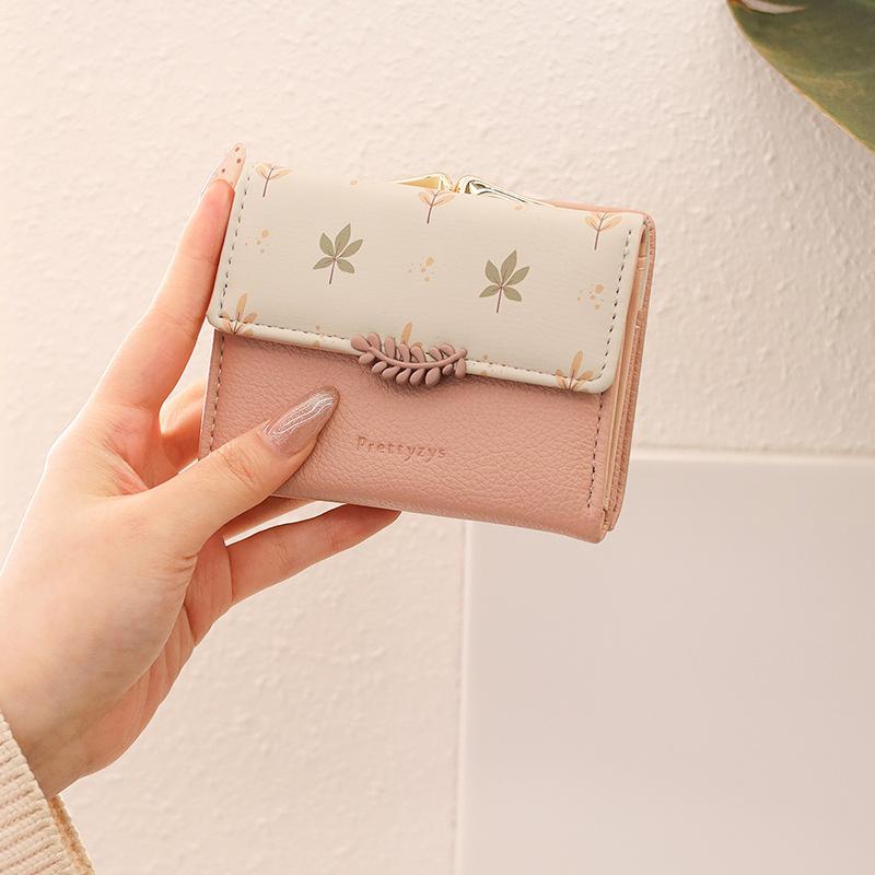 Wallet Women's Short PU Printed Zipper Sweet  Ladylike Printed Zipper Student Coin Women's Coin Purse
