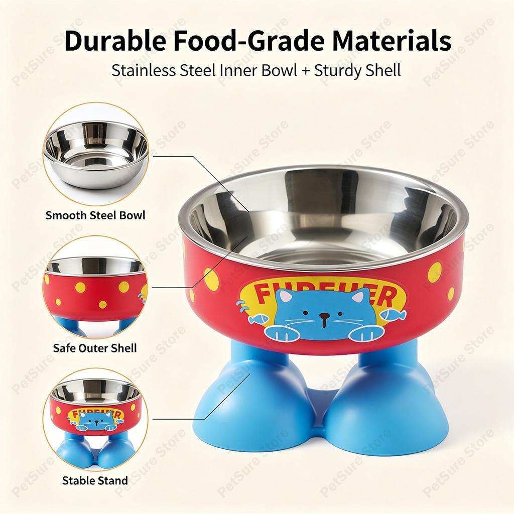 Elevated Cat Bowls Cartoon Cute Cat Food Bowl Non-Slip LargeCapacity Pet Feeding Bowl Big Detachable Water Feeder Container