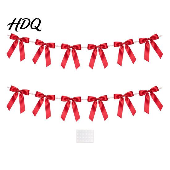 Bridal Shower Photo Props Bow Garland Banner Satin Ribbon Bows with Faux Pearl Chain 2m Bowknot Banner for Wedding Wedding Shower Bachelorette