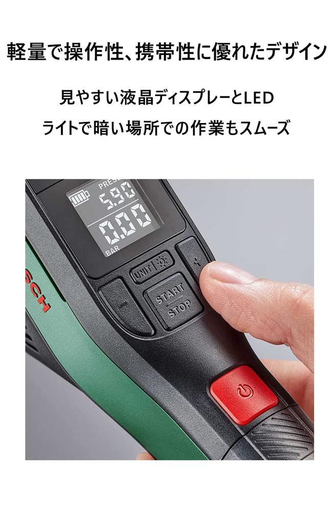 Akumulatorowa pompka powietrza Bosch EasyPump do rowerów i maksymalne ciśnienie 150 Kompatybilna z i brytyjską i światłem LED Kulki, PSI/10,3 bara, Automatyczne wyłączanie