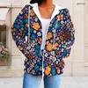 Damen Übergröße Floral bedruckter Reißverschluss Hoodie Langarm Mit Kordelzug Kapuze Mit Taschen