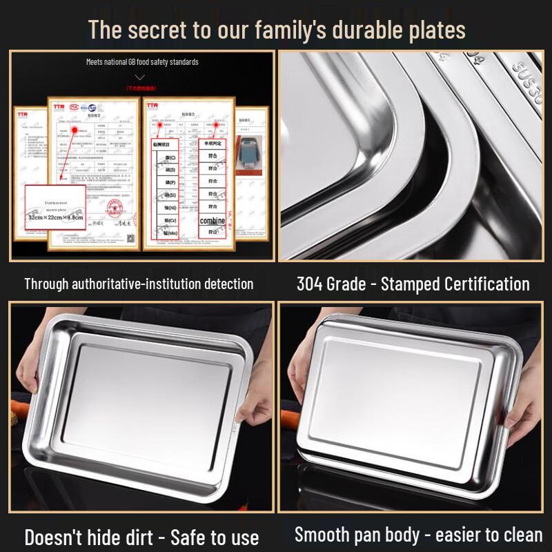 Zhaoran 304 Stainless Steel Rectangular Shallow Tray