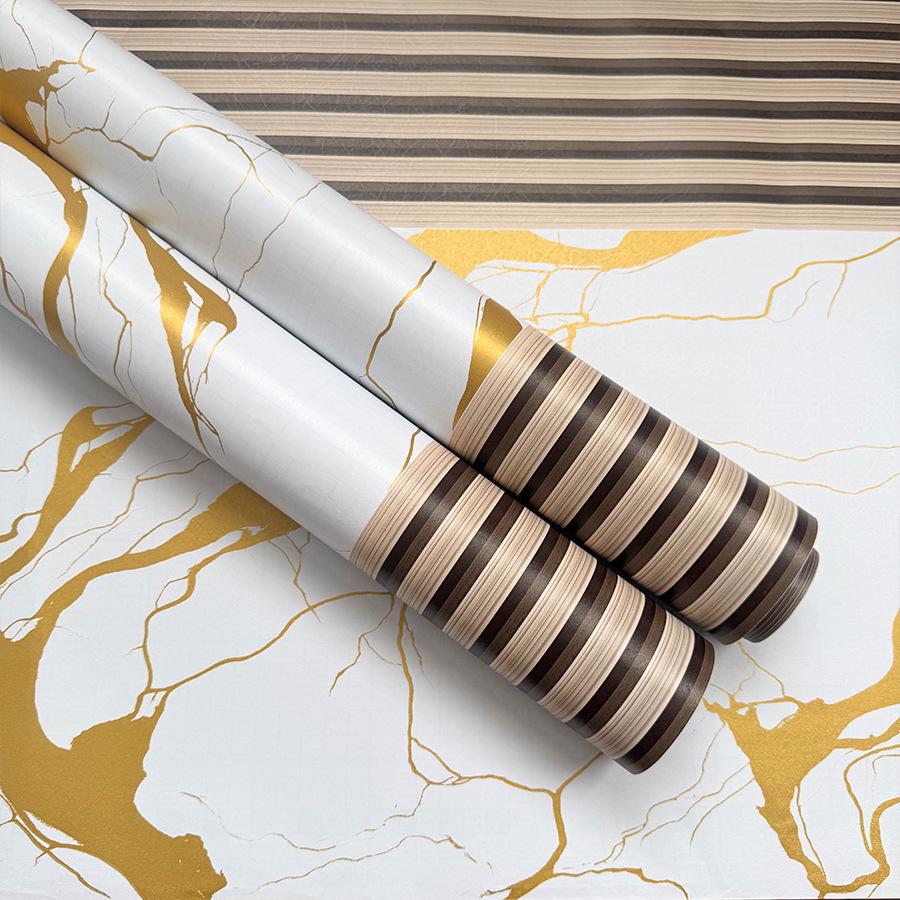 In Stock Light Luxury Wood Grain & Gilded Marble Self-Adhesive Wallpaper - PVC Bestseller