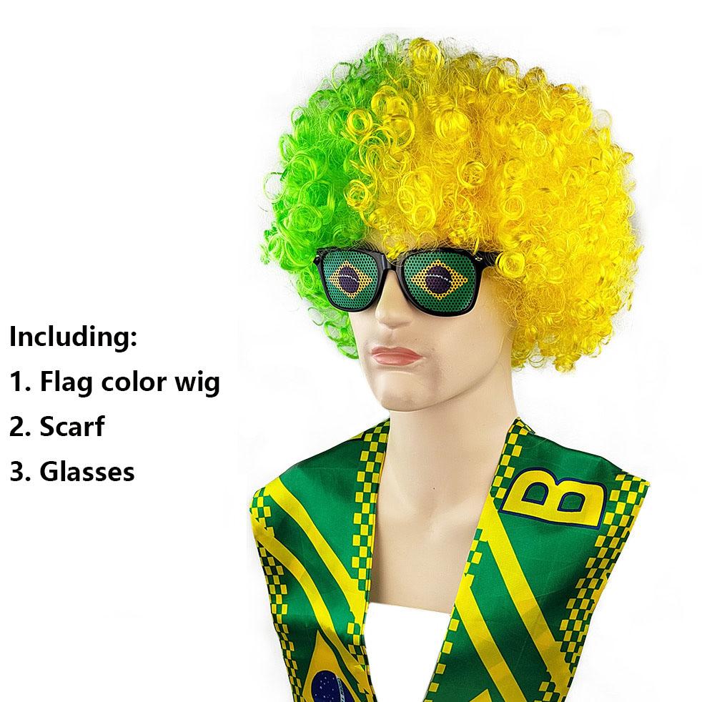 Hot National Team Football Match Wig Flag Glasses 3pcs  Football Fan Cheering Costume Sports Event Party Supplies