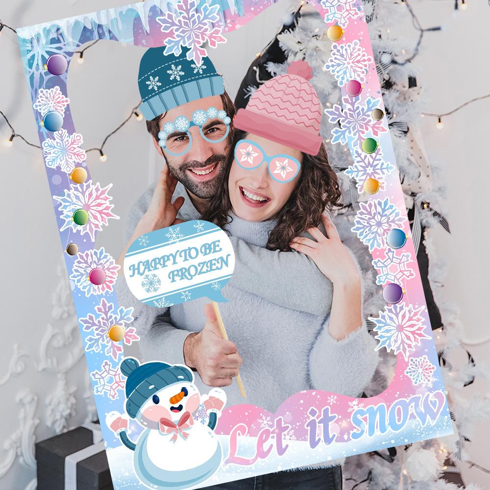 New Style, Christmas Theme, Cartoon Snowman, Blue Pink, Handheld Props, DIY Funny Party, Photo Props and Supplies