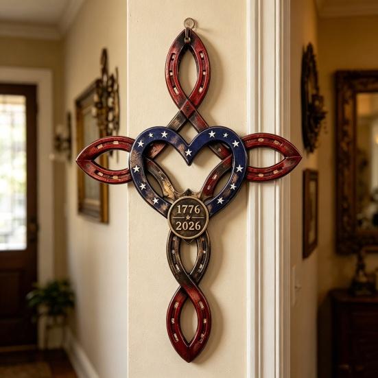Metal Pendant for Independence Day, 250th Anniversary American Flag Rustic Horseshoe Hanging Decoration, USA Wall Decor Porch Hanging Patriotic Gifts