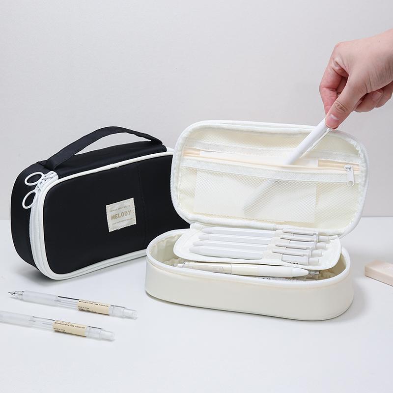Simple Design Pencil Bag Pen Case Macaron Color Multi Mesh Pocket Slot Handle Storage Pouch for Stationery School
