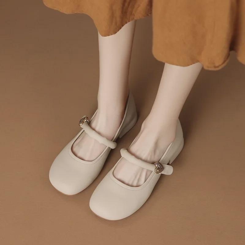 ZHR Women's Thick Heel Square Toe Loafers - Summer 2023 British Style Slip-on Leather Shoes
