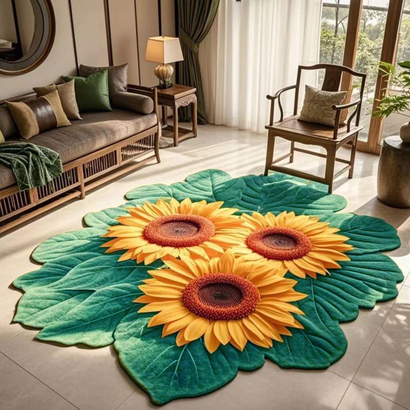 

Sunflower Floral Printed Floor Mat Sofa Coffee Table Carpet Non-Slip Rug Living Room Decor Carpet 80x80cm