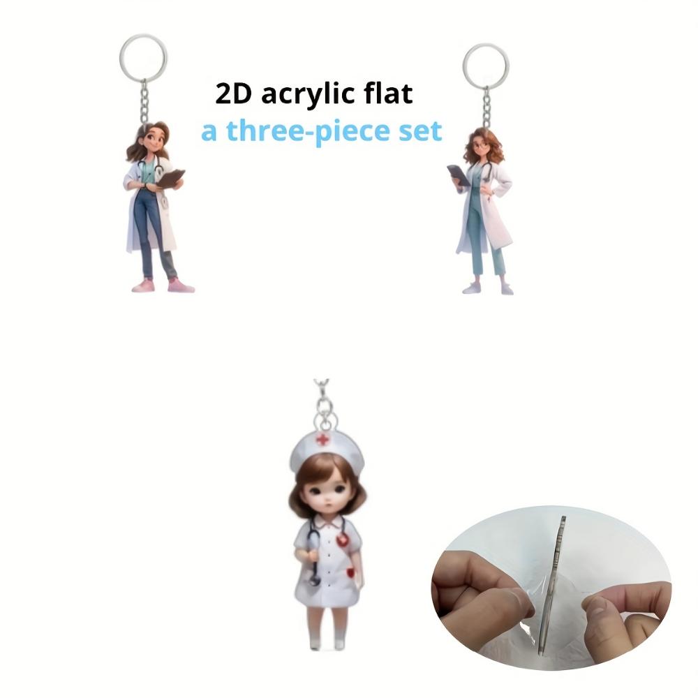 Lovely Nurse, 3PCS, 2D Flat Acrylic, Decoration, Suitable for Keychain, Backpack, Nurse, Christmas, Halloween