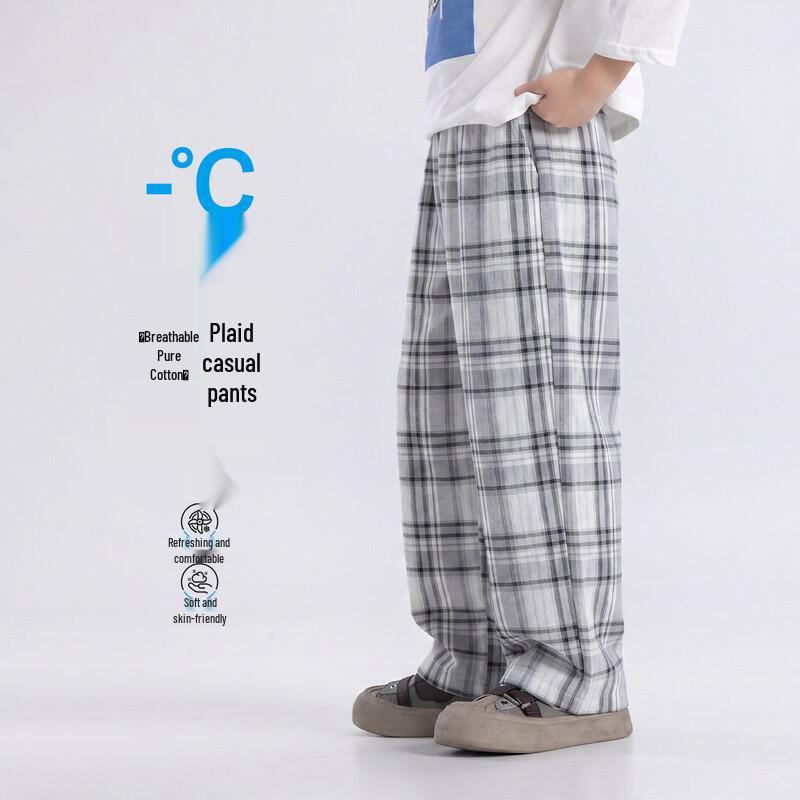 Boys Summer Plaid Cotton Casual Long Pants 130