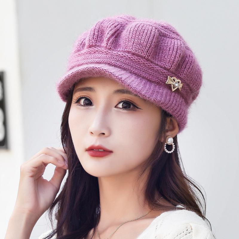 Winter Knitted Wool Hat for Women Korean Style Beetle Hat Plus Velvet Thickened Warm Windproof Hat for Elderly Hat