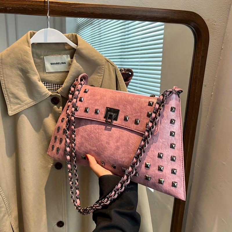 Golden Leather Texture Single Shoulder Casual Women's Hand-held Bag - Vintage Rivets Armpit Slung