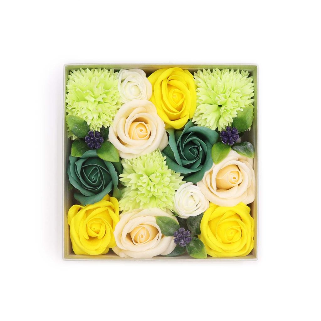 Soap Flowers Square Box, Yellow and Green