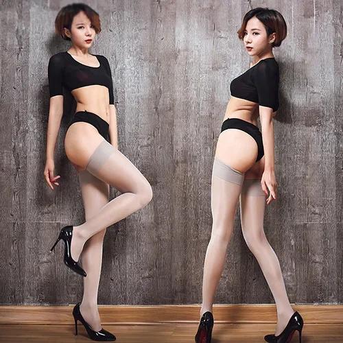 Sexy Lingerie Bonbonfarbe Breit geripptes Oberteil Bündchen Strümpfe Für Damen Glitzer Seidenstrumpf 15D Damen Oberschenkelhoch Öl Glänzend Strümpfe
