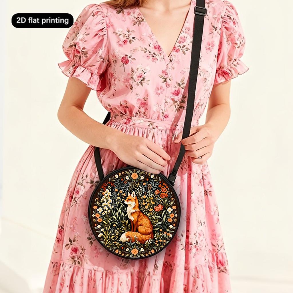 Schattige Vossenprint Ronde Schoudertas Casual Messenger Bag voor Vrouw Beste Cadeaus 2D Platte Casual Dagelijkse Crossbody Tas