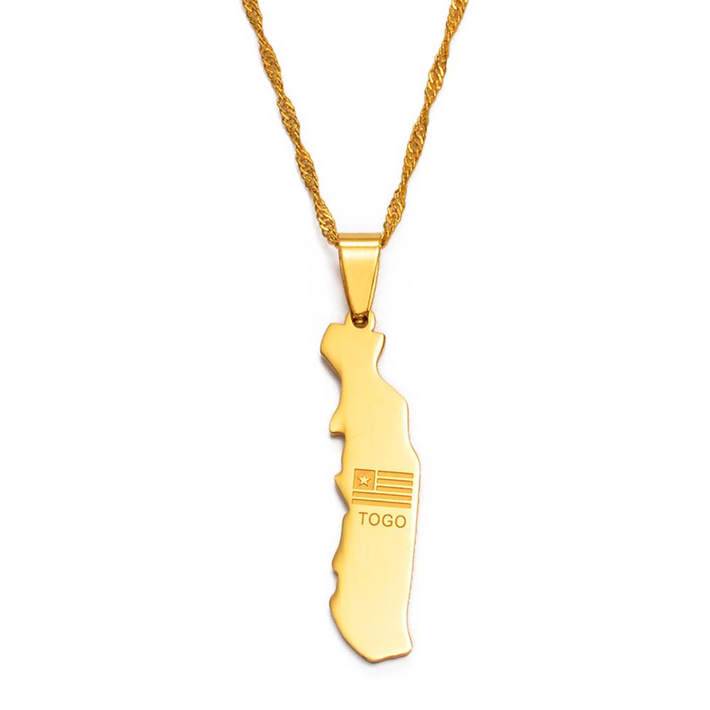 Anniyo Togo Map Pendant Necklaces for Women Girls Togolaise Jewelry Togolese #002421 45cm OR 17.7 Inches