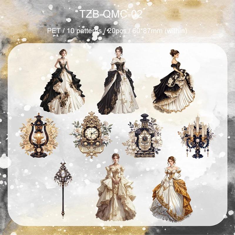 JIANWU Qimeng Chang Series Vintage Clock Character Landscape Material Collage PET Sticker Creative DIY Journal Stationery
