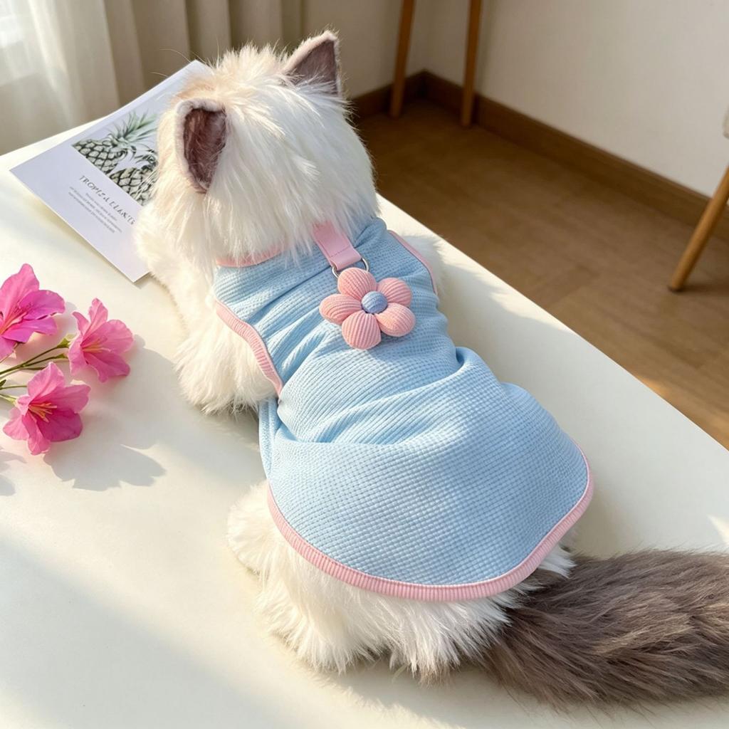 Cat dog clothes spring and summer pet British short blue cat anti-hair loss breathable sun protection tractable teddy bear vest