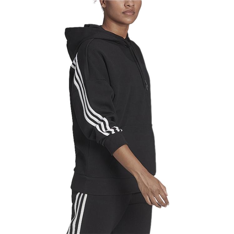 adidas Pruhované manžety Ležérní mikina s kapucí Dámské topy Černá H67044