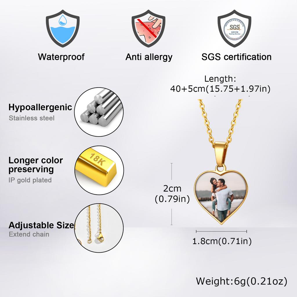 Customize Heat Transfer Photo Pictures Necklaces Stainless Steel Heart Round Pendant Personalized Jewelry Keepsake Gifts