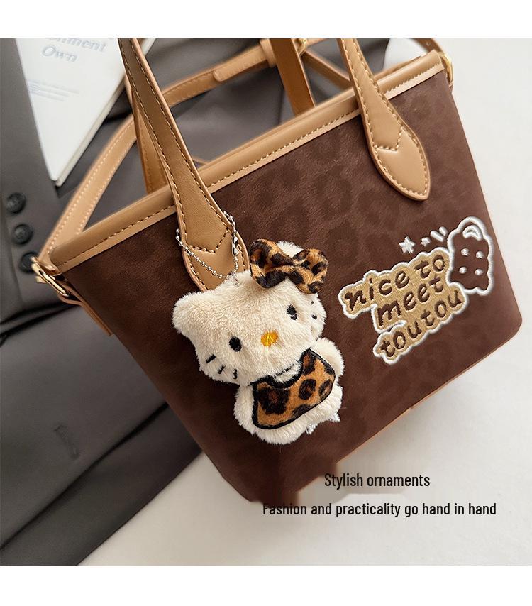 2025 Autumn/Winter Retro Leopard Print Women's Versatile Bucket Handbag - Simple Commute Crossbody & Shoulder Bag