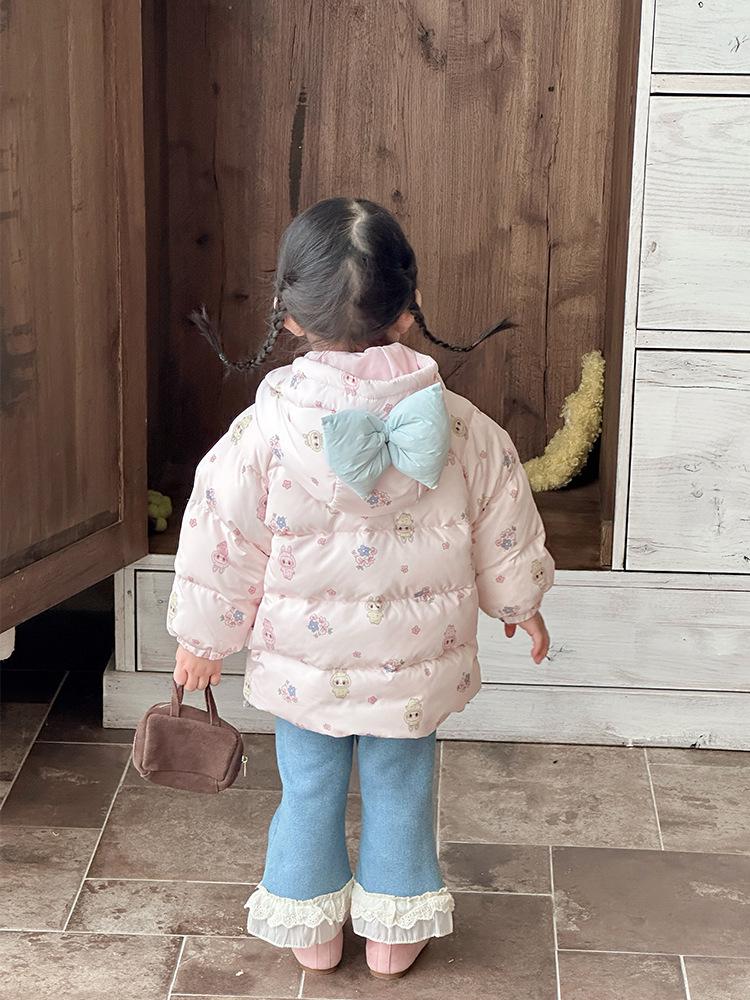 Kids' Hooded Down Jacket - Winter 2025, Girls' 90% White Duck Down, Baby Outerwear