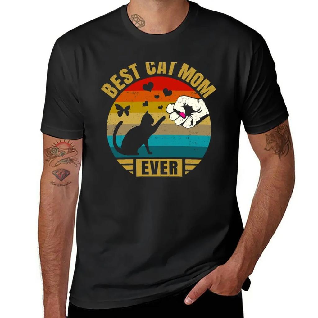Best Cat Mom Ever Vintage Style Design for Mother Loves Cats T-Shirt Oversizeds Boys Animal Print Mens Graphic T-shirts Pack