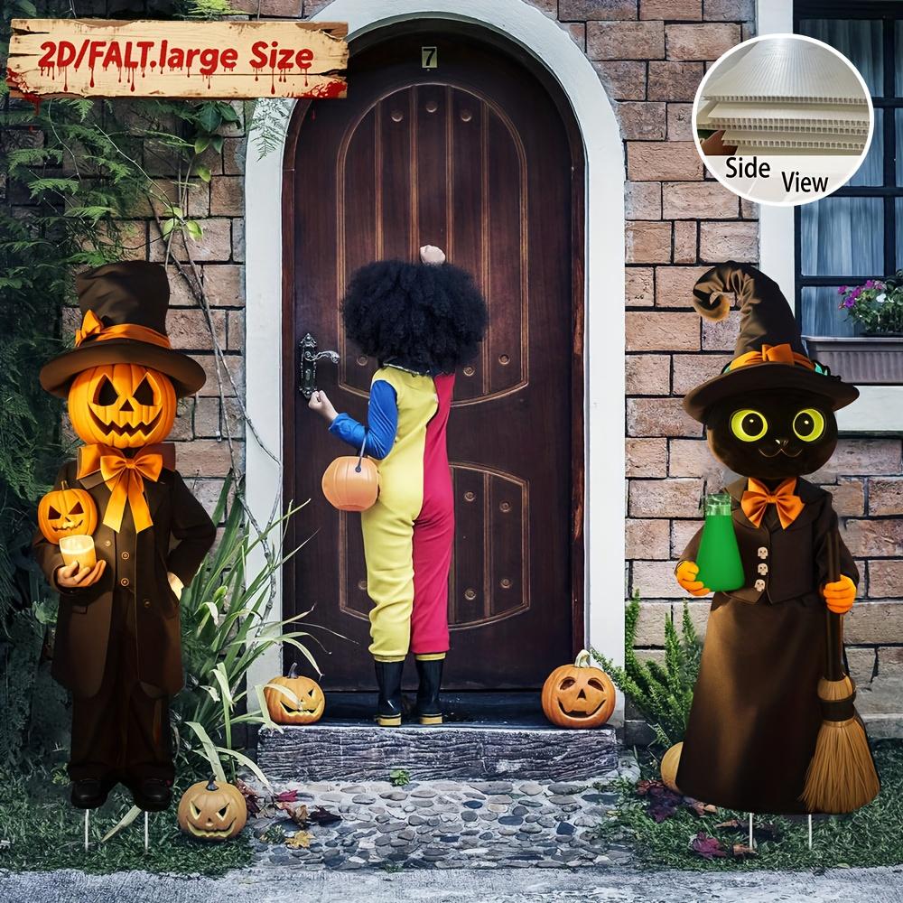 2PCS Halloween Black Cat Pumpkin Man Garden Decoration Plug
