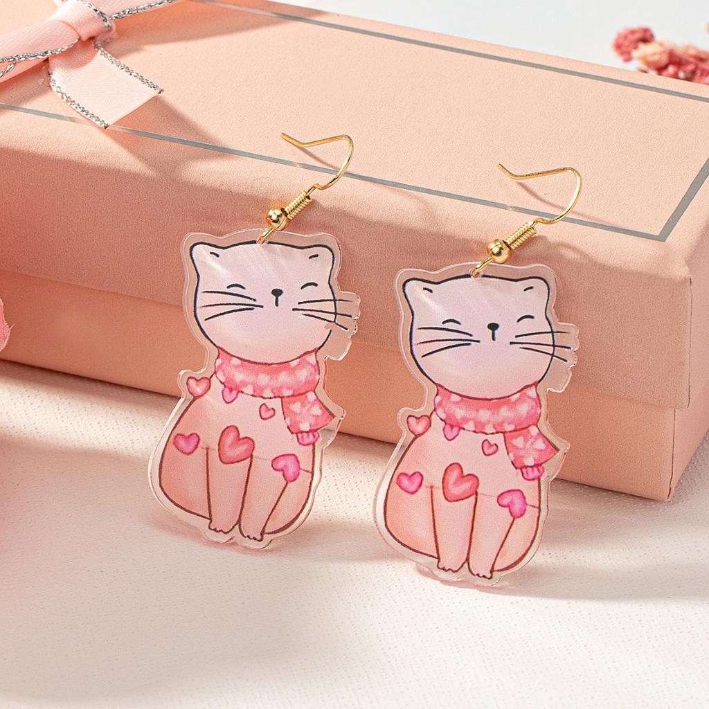 Valentine's Day Cat Puppy Acrylic Pendant Ladies Earrings Necklace Accessories Pendant Fresh and Sweet
