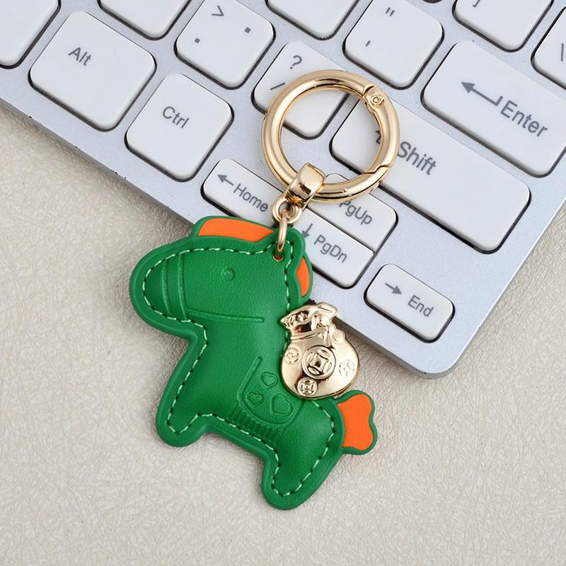 Instant Wealth Leather Keychain: Cartoon Pony Bag Charm & Couple Car Pendant - New Year Gift