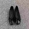 Soft Leather Shallow Mouth Single Shoes 2025 New Soft Sole Flat Bottom Square Head French Bow Red Women's Shoes Evening Grandma Shoes